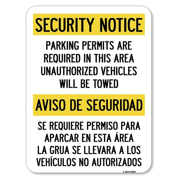 Security Notice Parking Permits Are Required in This Area Unauthorized Vehicles Will, A-1824-22969